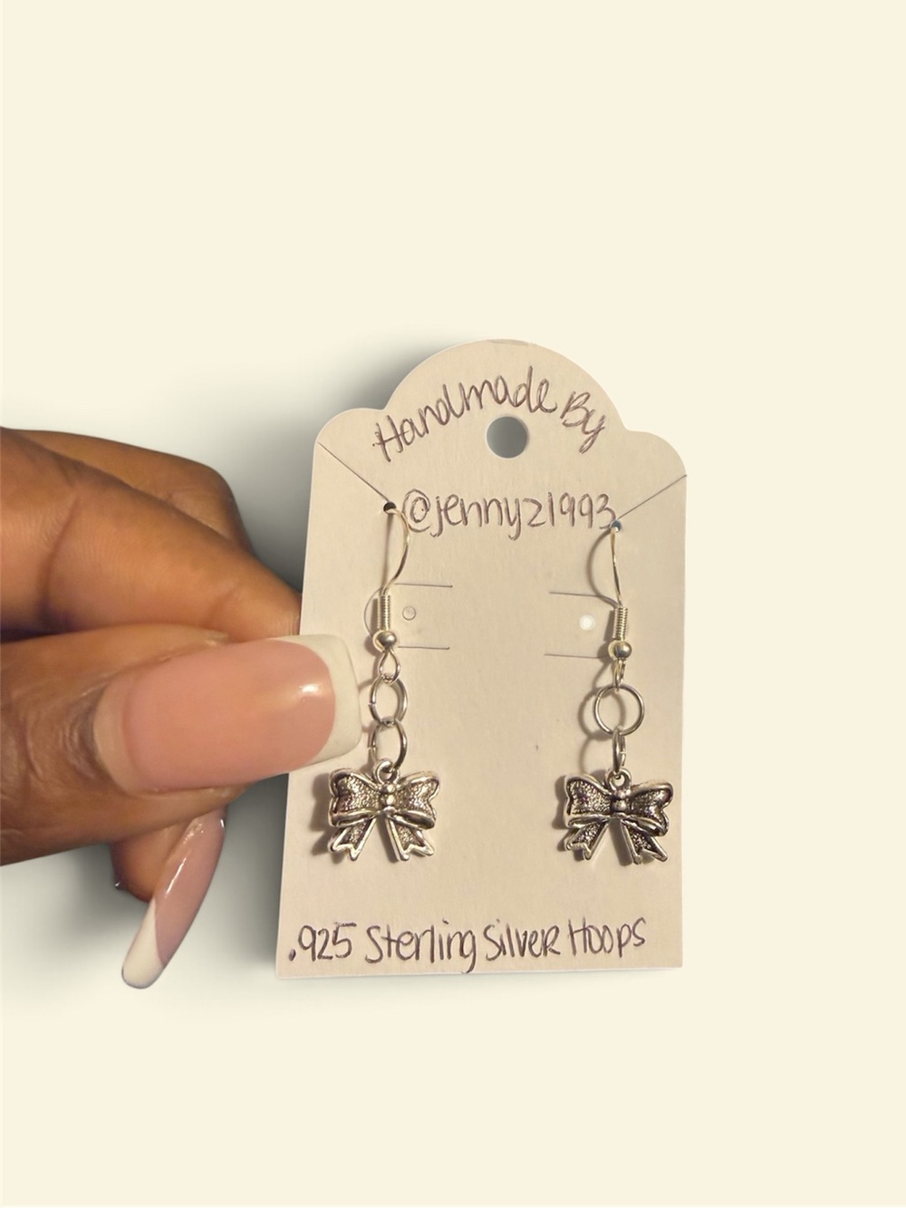 New! Jenny’s Handmade Silver Bow Earrings- .925 Sterling Silver Hoops